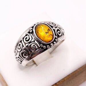 Size 7 Baltic Amber 925 Sterling Silver Ring